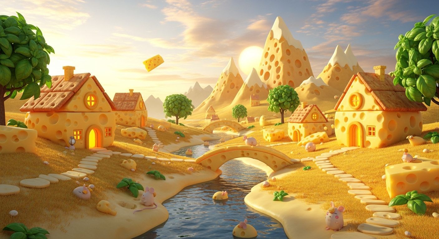 Whimsical Cheese World Landscape in Fantasy Realism