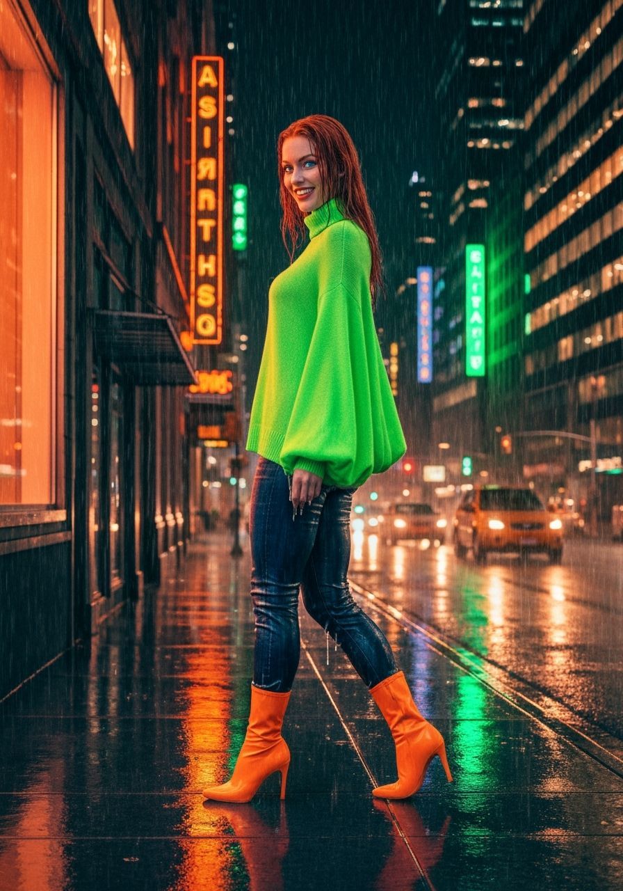 Rainy City Night: Neon Lights and Urban Whimsy