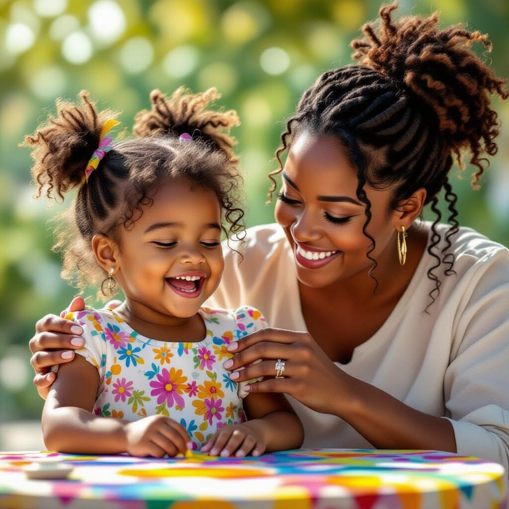 Black Girl's Hair Retwisted by Mom in Sunny Afternoon
