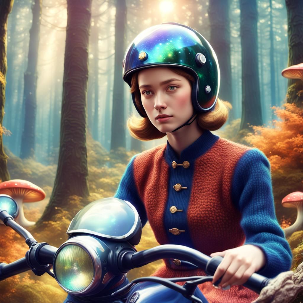 Motorcycle Ride Through Mystical Forest, Digital Painting