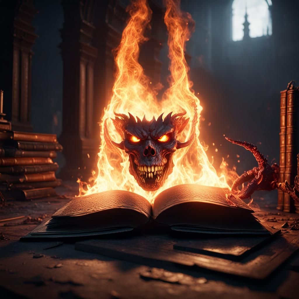 Demonic Book Ablaze: 3D Game Cinematic Render