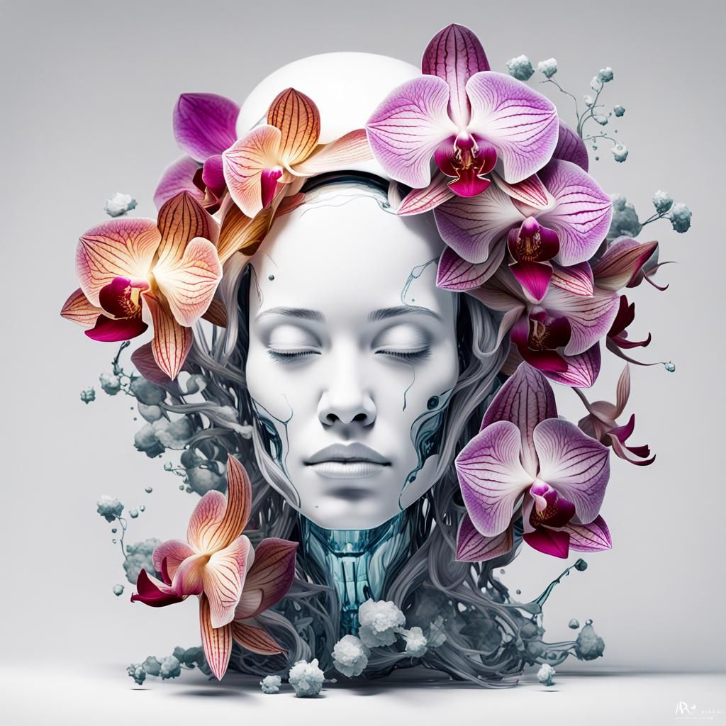 Surreal Orchid Anatomy of Woman's Head