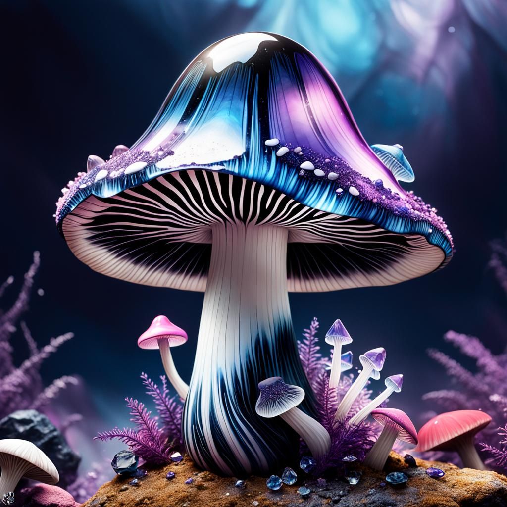 Magical Zebra Mushroom with Crystal Shards