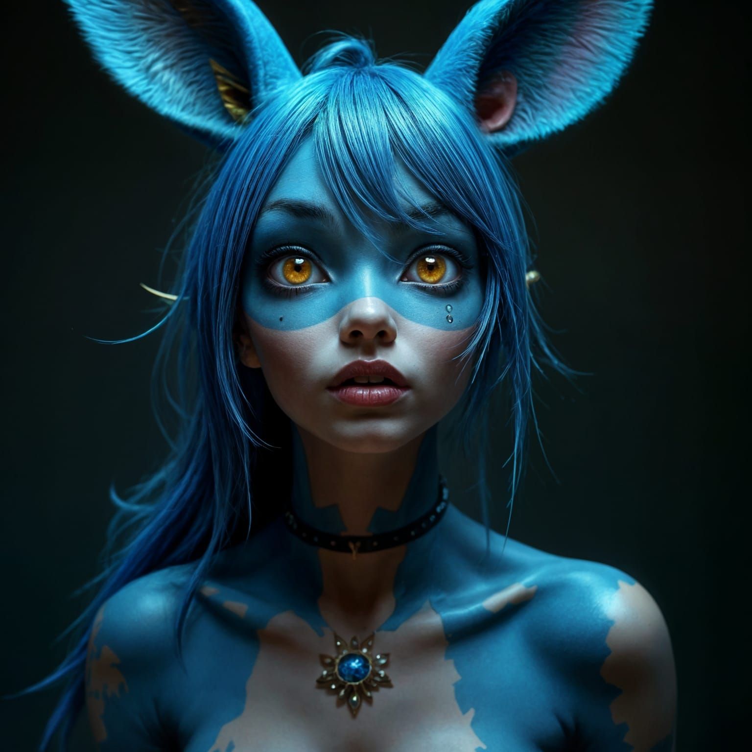 Sensual Female Lucario with Curvy Athletic Body and Blushing...