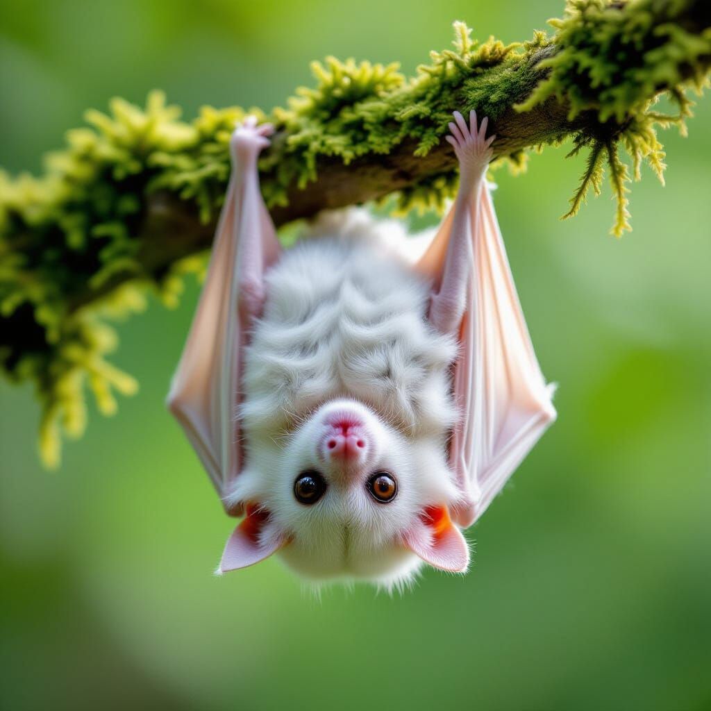 Honduran White Bat Close-Up, Hyperrealistic Wildlife Photo