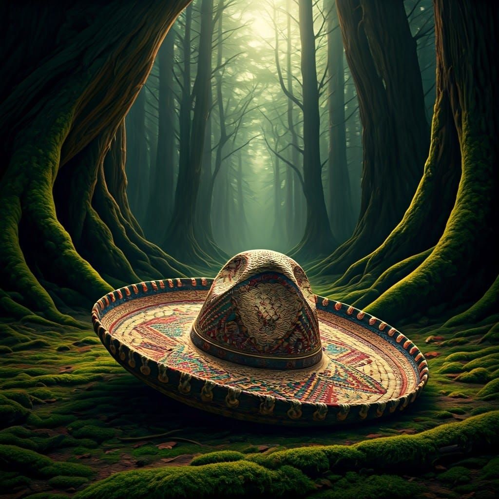 Lavish Sombrero Abandoned in Emerald Forest: Cinematic Photo...