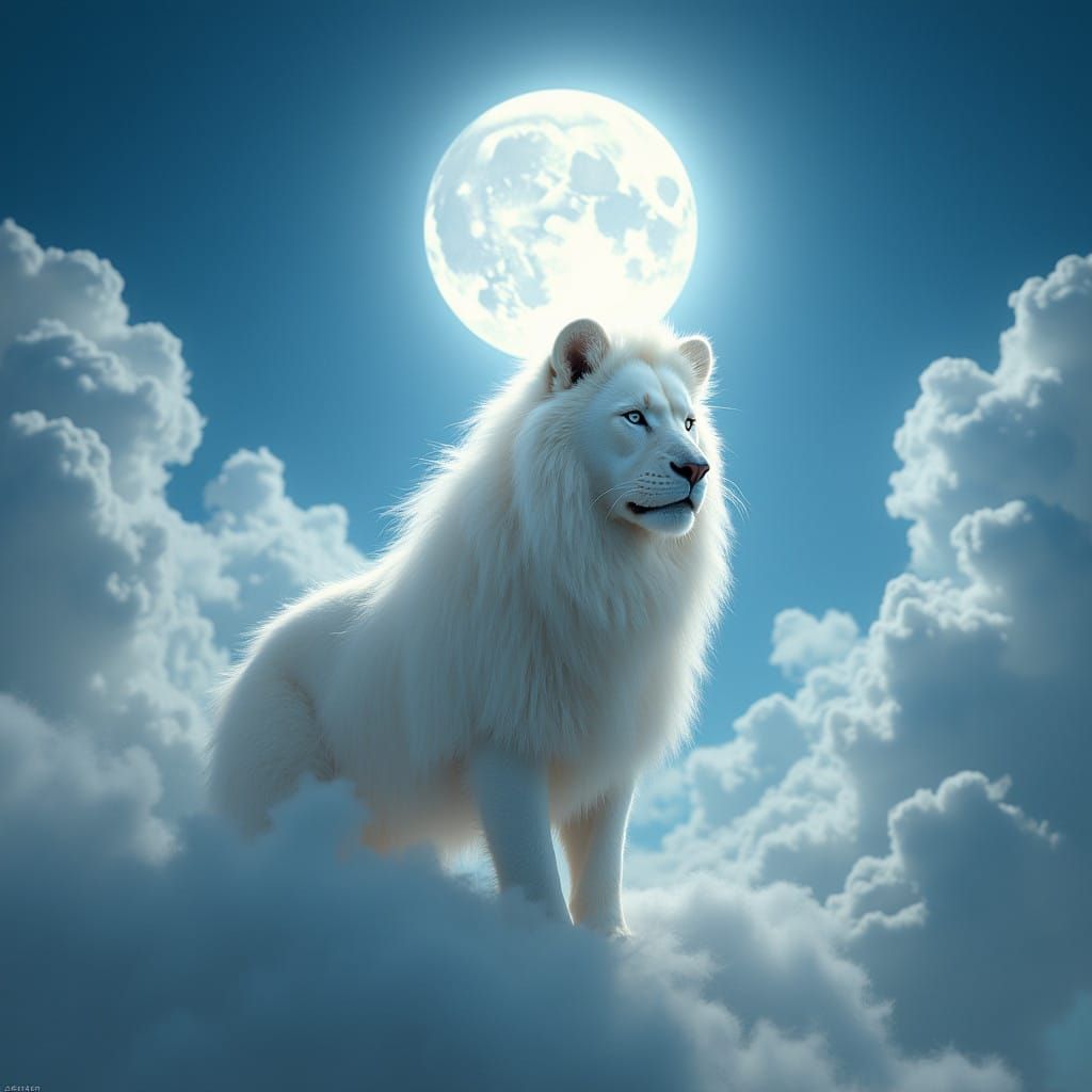 Majestic Lion in Vibrant Bloom, under Starry Night Sky