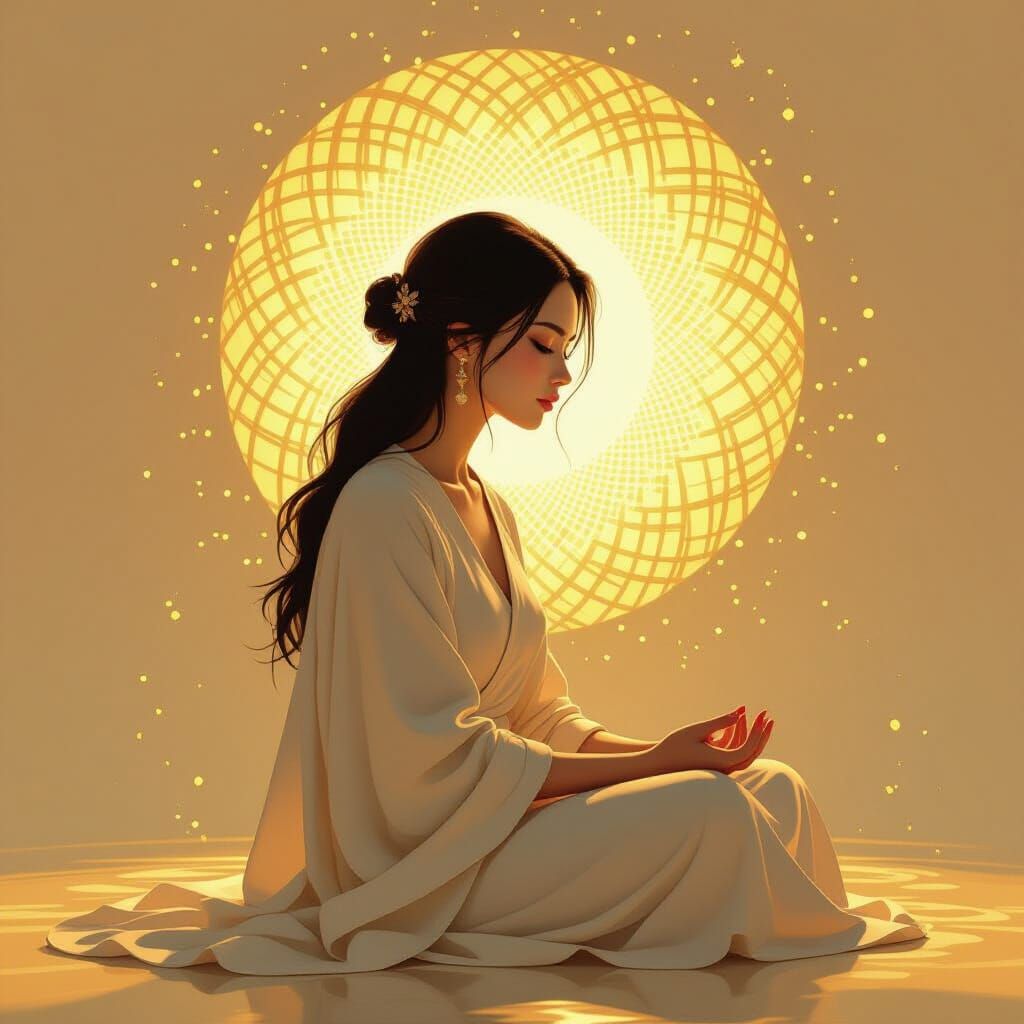 Serene Woman Embodies Spiritual Energy in Contemporary Style