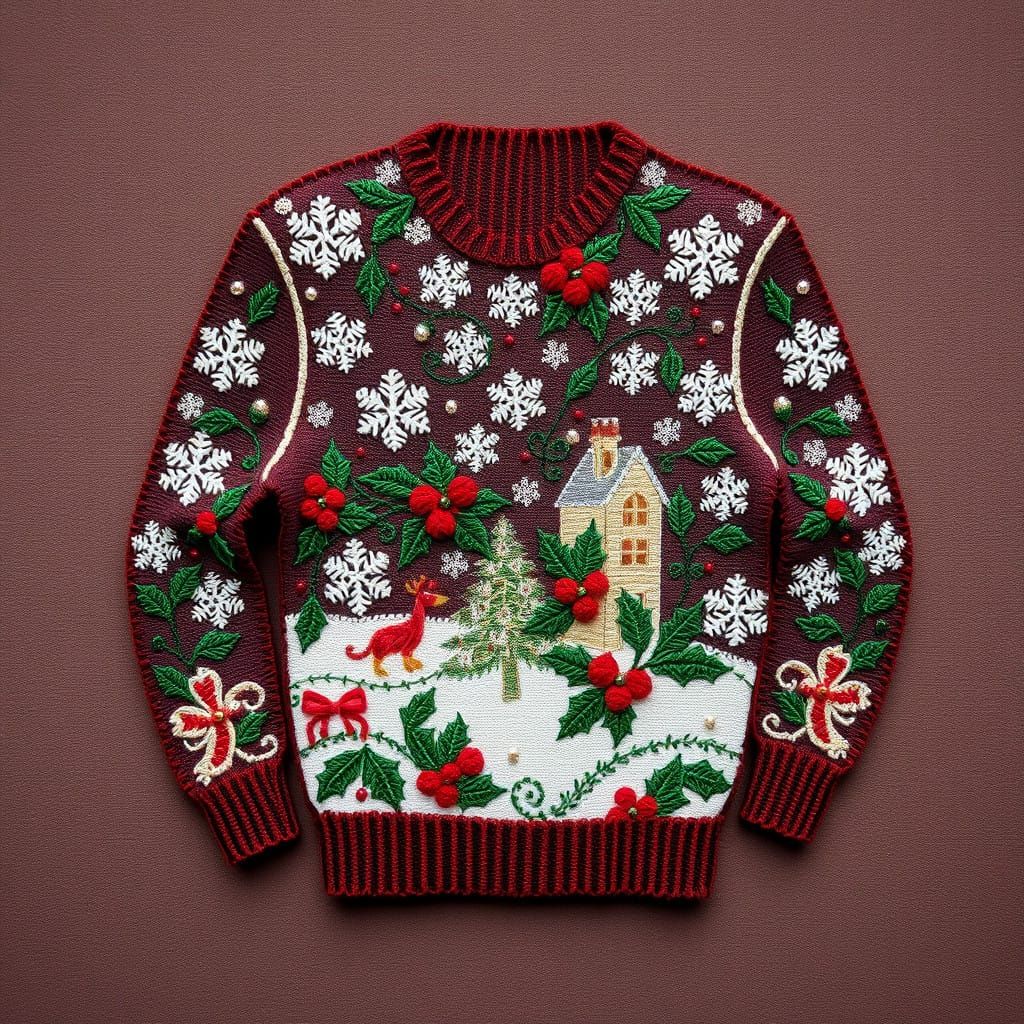 Symbolic Christmas Sweater Embroidery in Folk Art Style