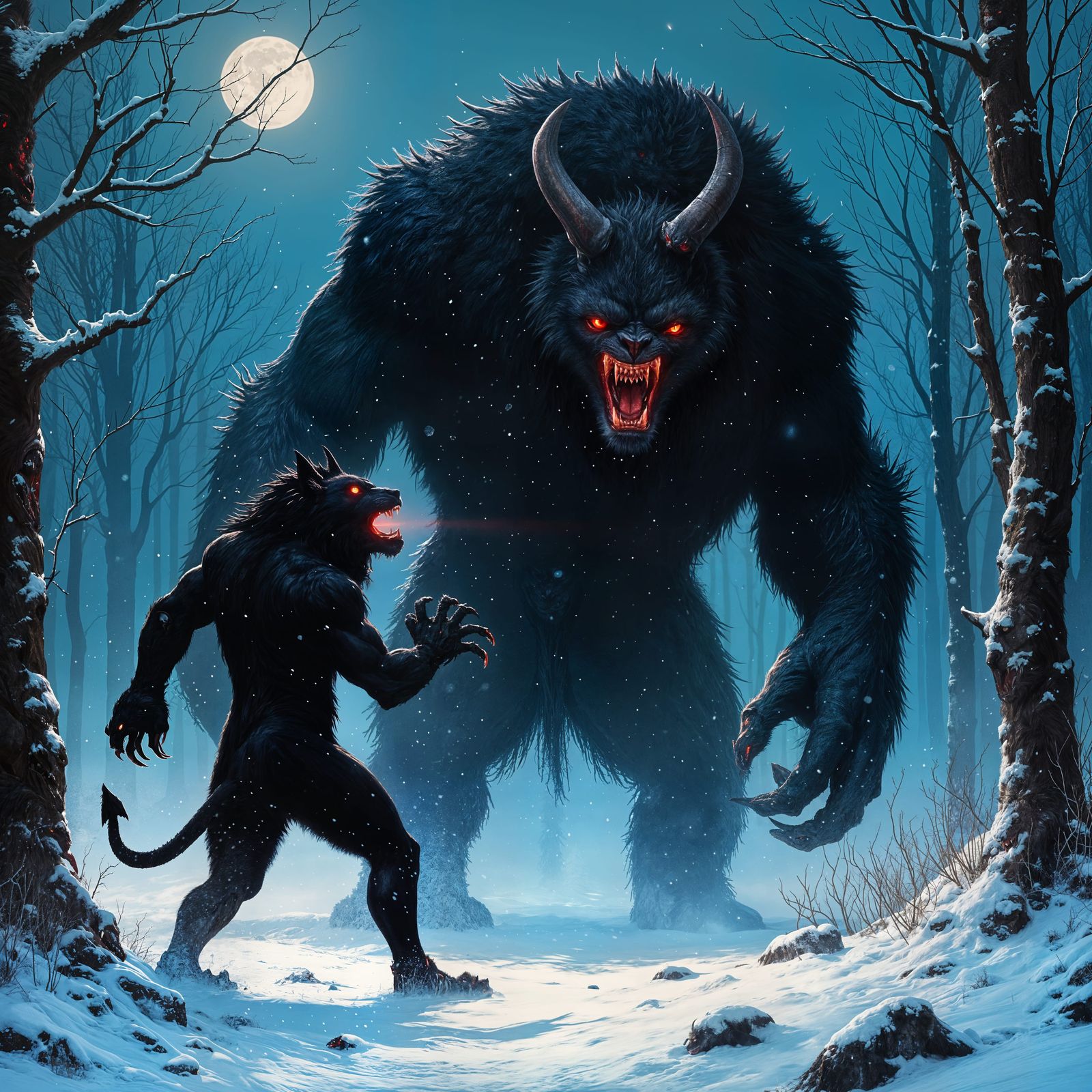 Devil Lion vs Werewolf in Eerie Digital Art