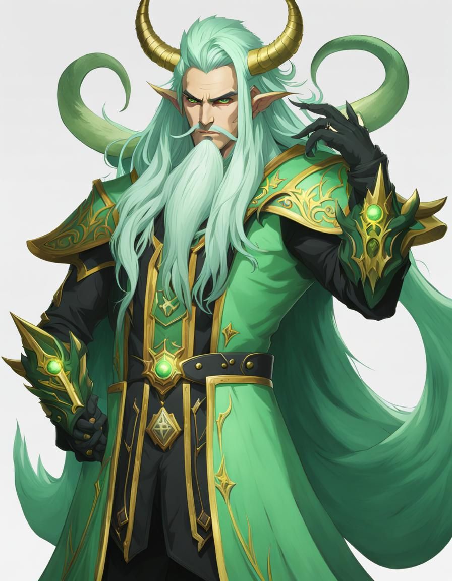 Mint Green Devil Sorcerer with Horns and Tail