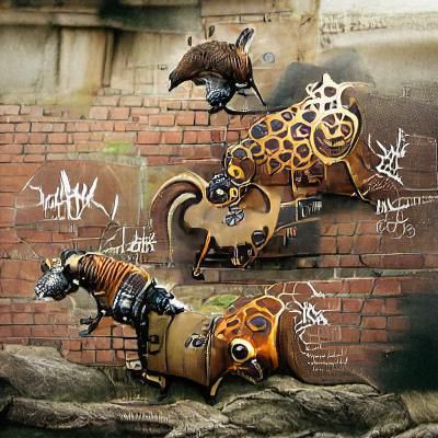 Steampunk Animals in Graffiti Art Style