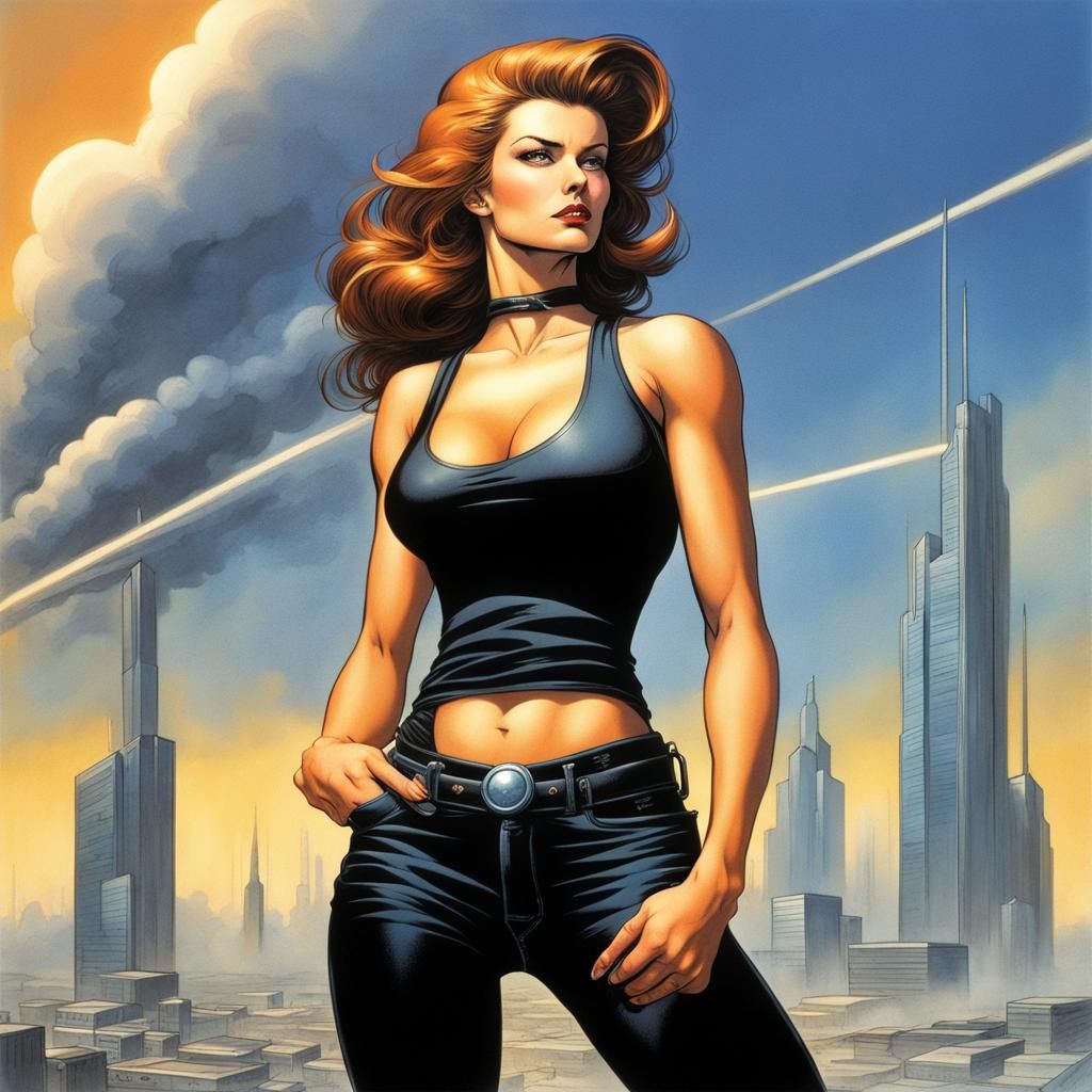 Woman in Futuristic City: Adult Comic Art