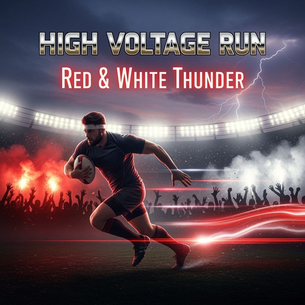 Heroic Rugby Player in Dramatic Stadium with Lightning