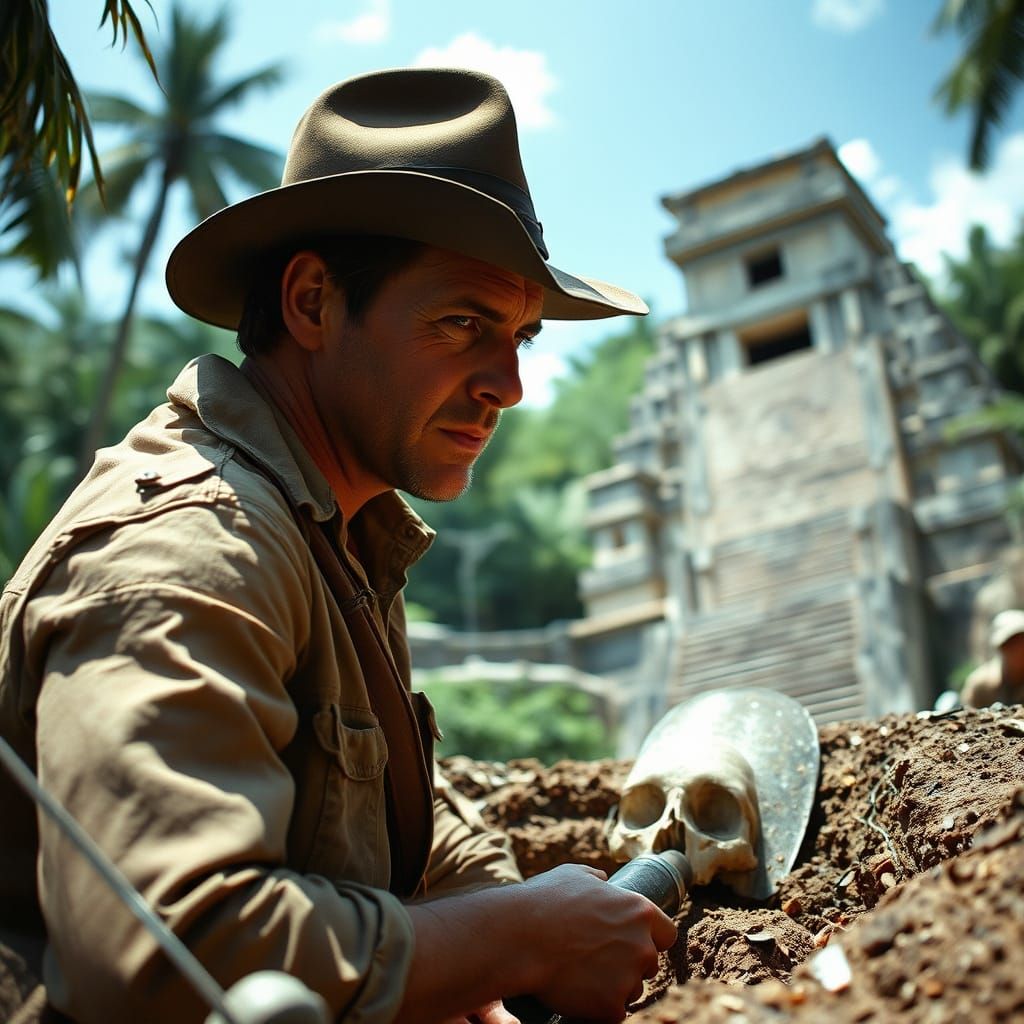 Indiana Jones Uncovers Crystal Skull in Ancient Mayan Ruins