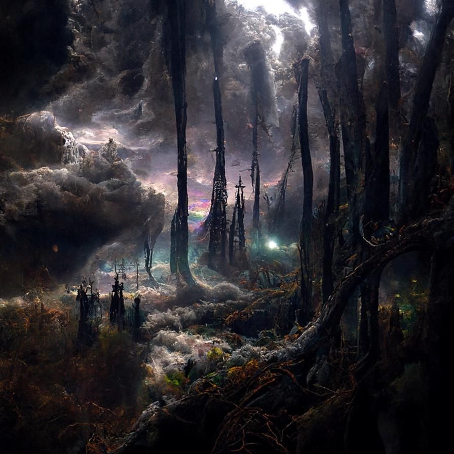 Eerie Spooky Forest Concept Art in Dark Fantasy Style
