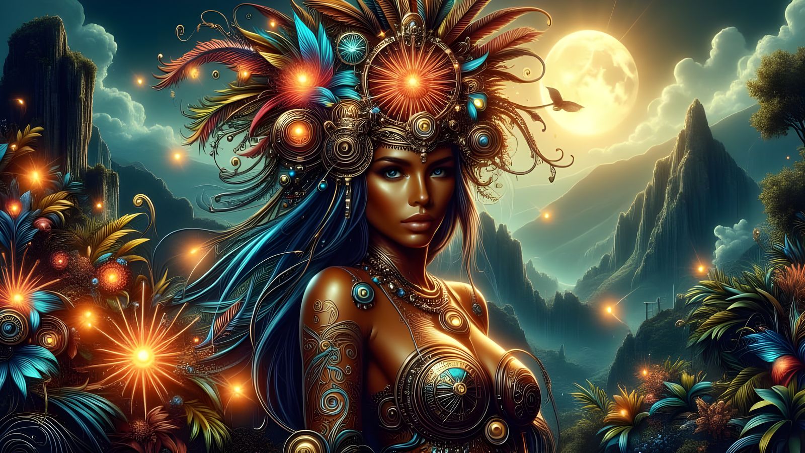 Tribal Queen at Machu Picchu in Art Nouveau Style