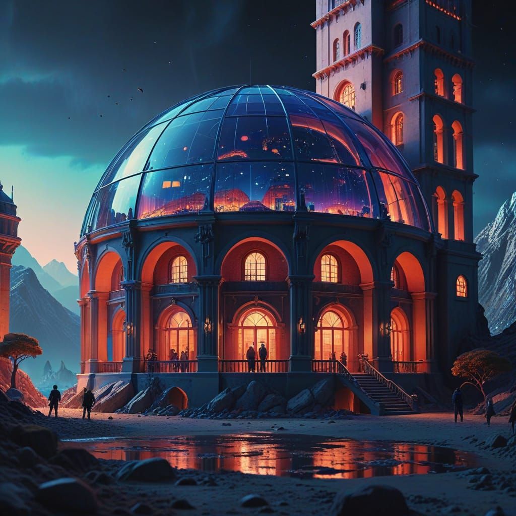 Gulliver Discovers Lilliput in Futuristic Fantasy Style