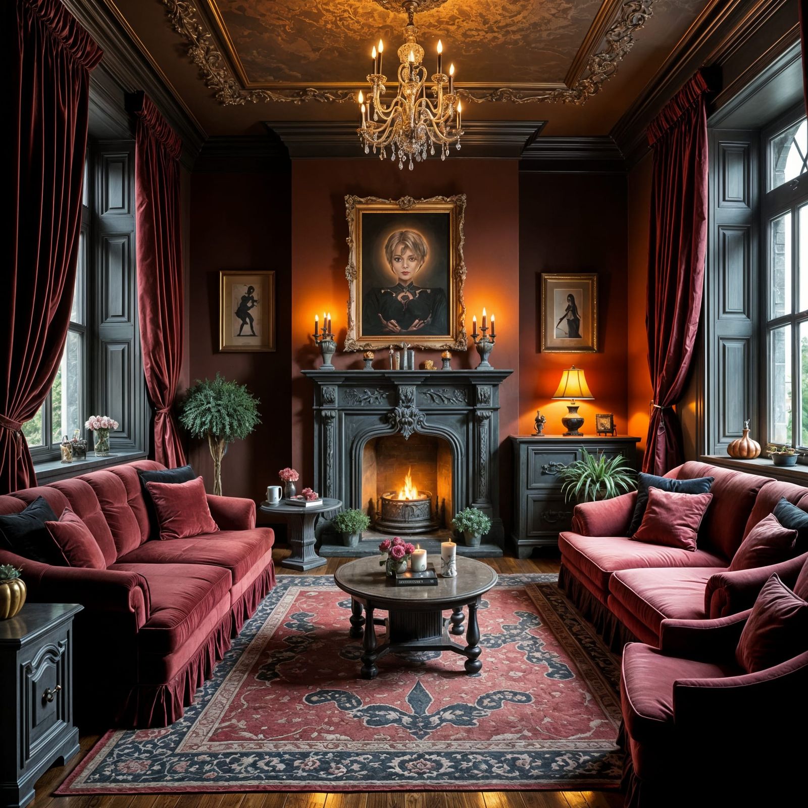 Elegant Cozy Goth Bedroom with Burning Candles