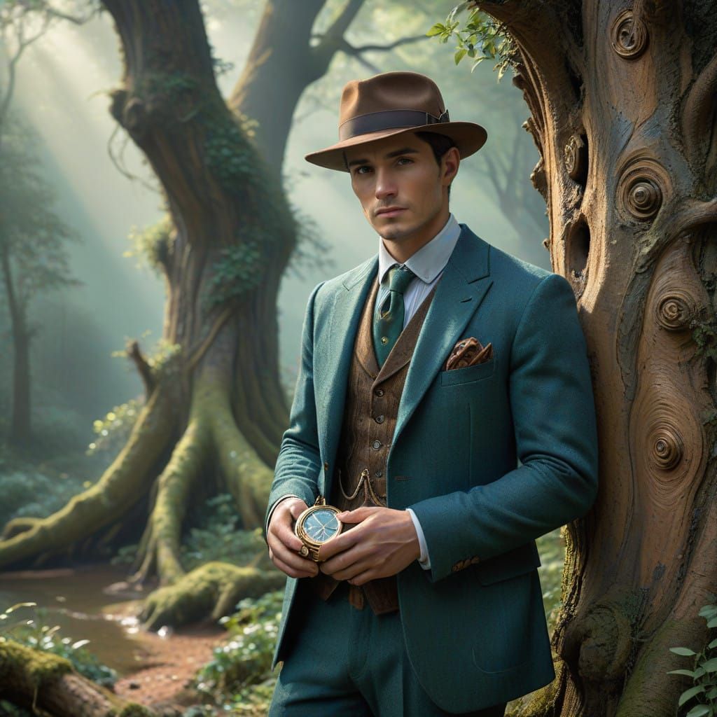Mysterious Gentleman Steps into Ancient Tree Trunk in Enchan...