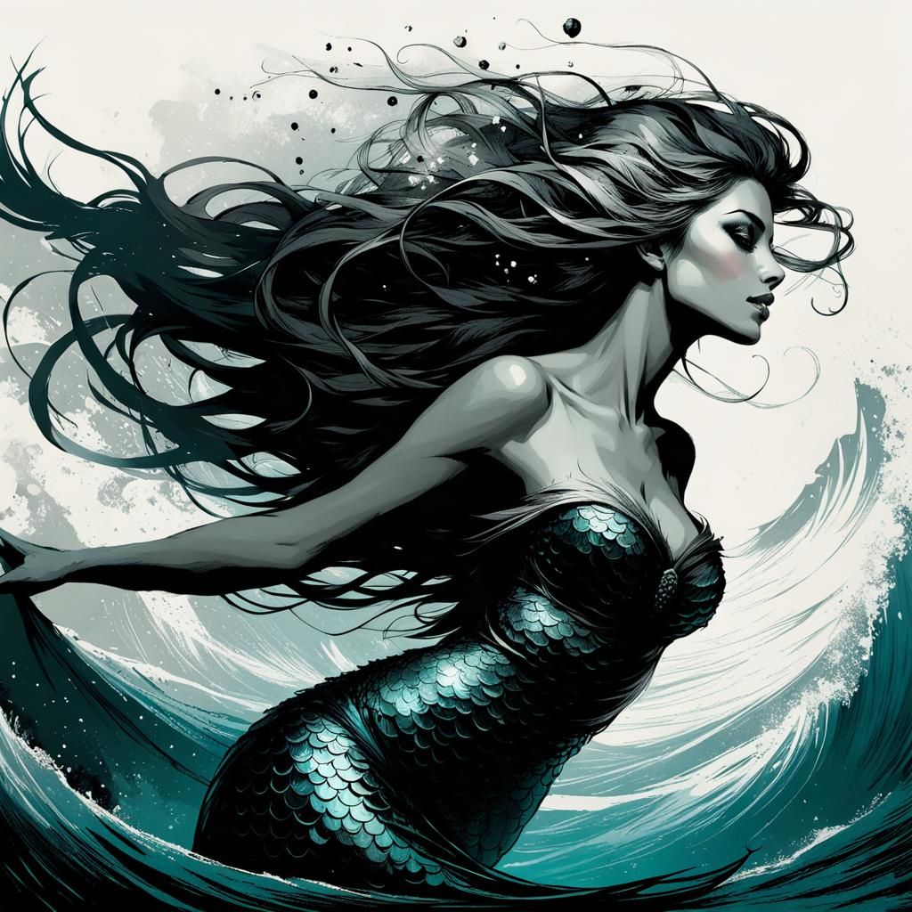 Enchanting Mermaid Siren Song in Engraving Style