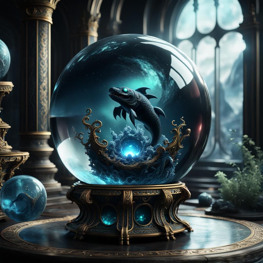 Leviathan in Black Crystal Ball, Detailed Matte Painting
