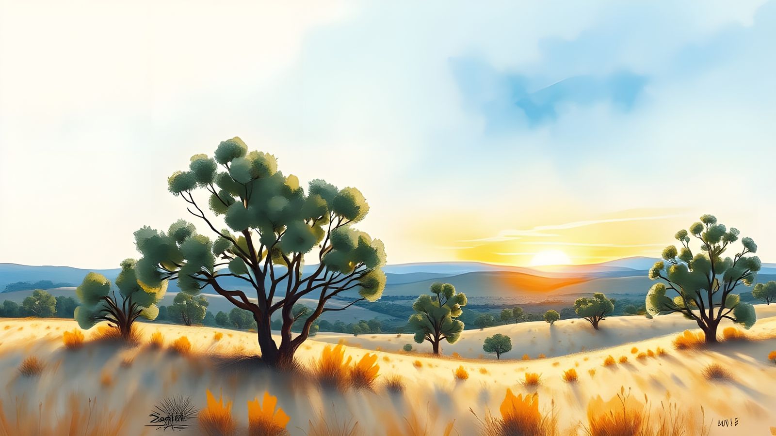 Vibrant Australian Landscape in Watercolour and Alcohol Ink