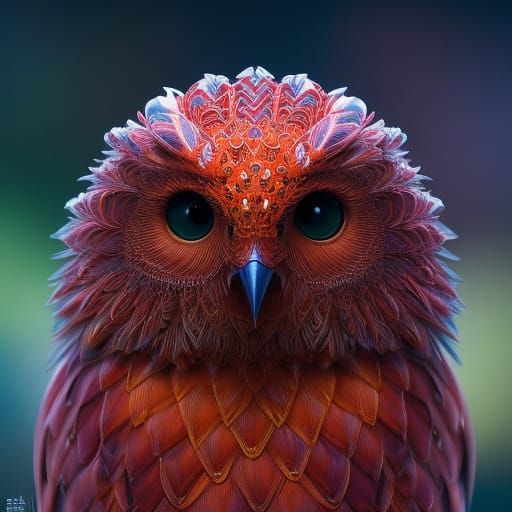 Strawberry Owl: Hyperdetailed Fantasy Art in Space Colors