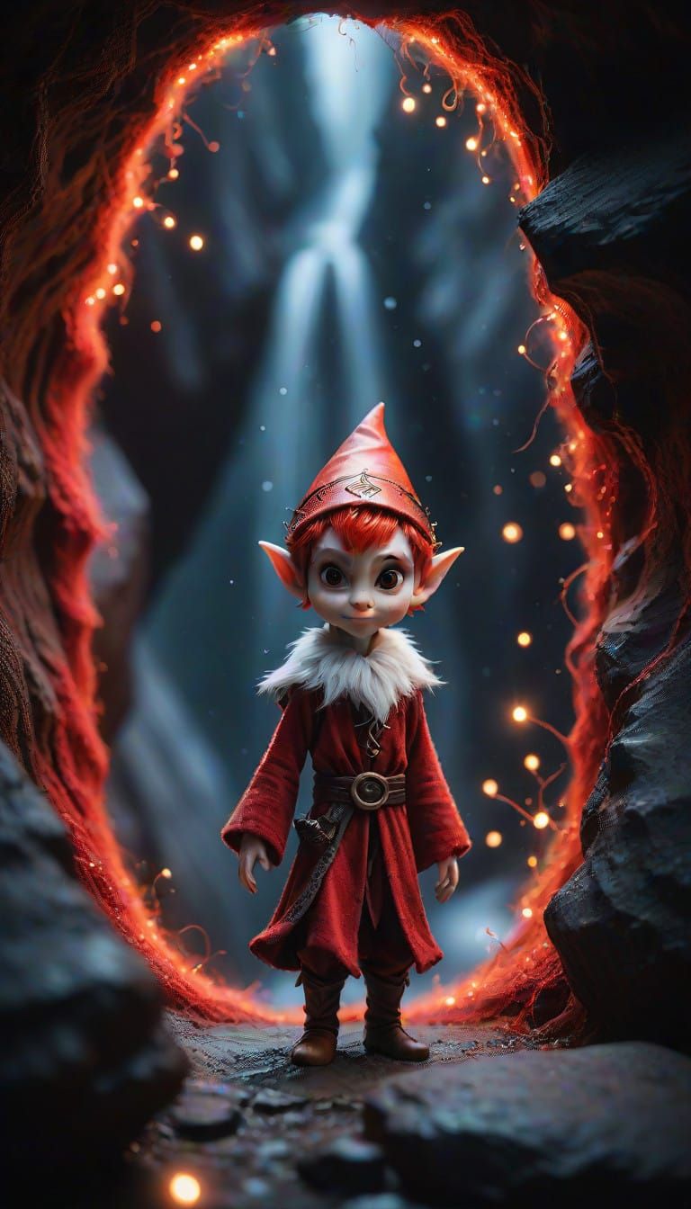 Miniature Elf Emerge from Quantum Portal in Dramatic Portrai...