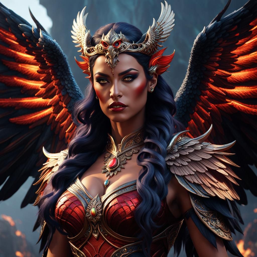 Vapula: Demoness with Griffin Wings in Synthwave Style