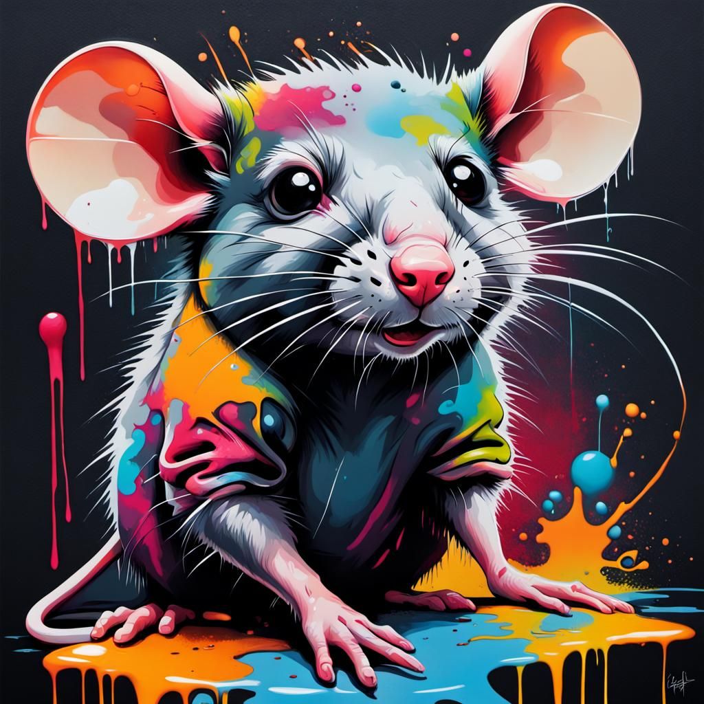 Colorful Graffiti Rat in Splash Art Style