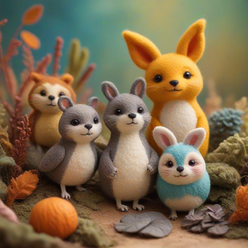 Whimsical Felt Art: Colorful Animal Characters in 3D