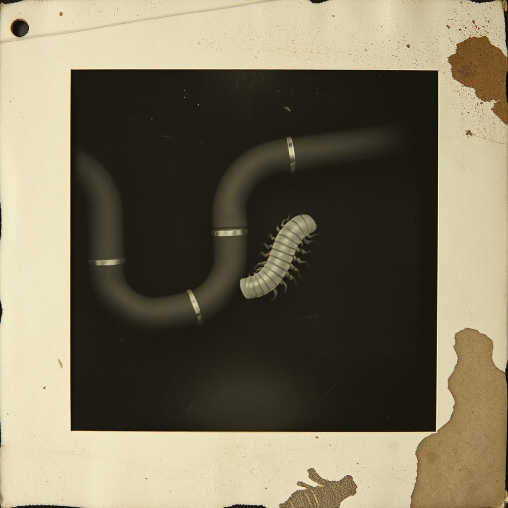 X-Ray Centipede Pipes in Photogravure Polaroid Style