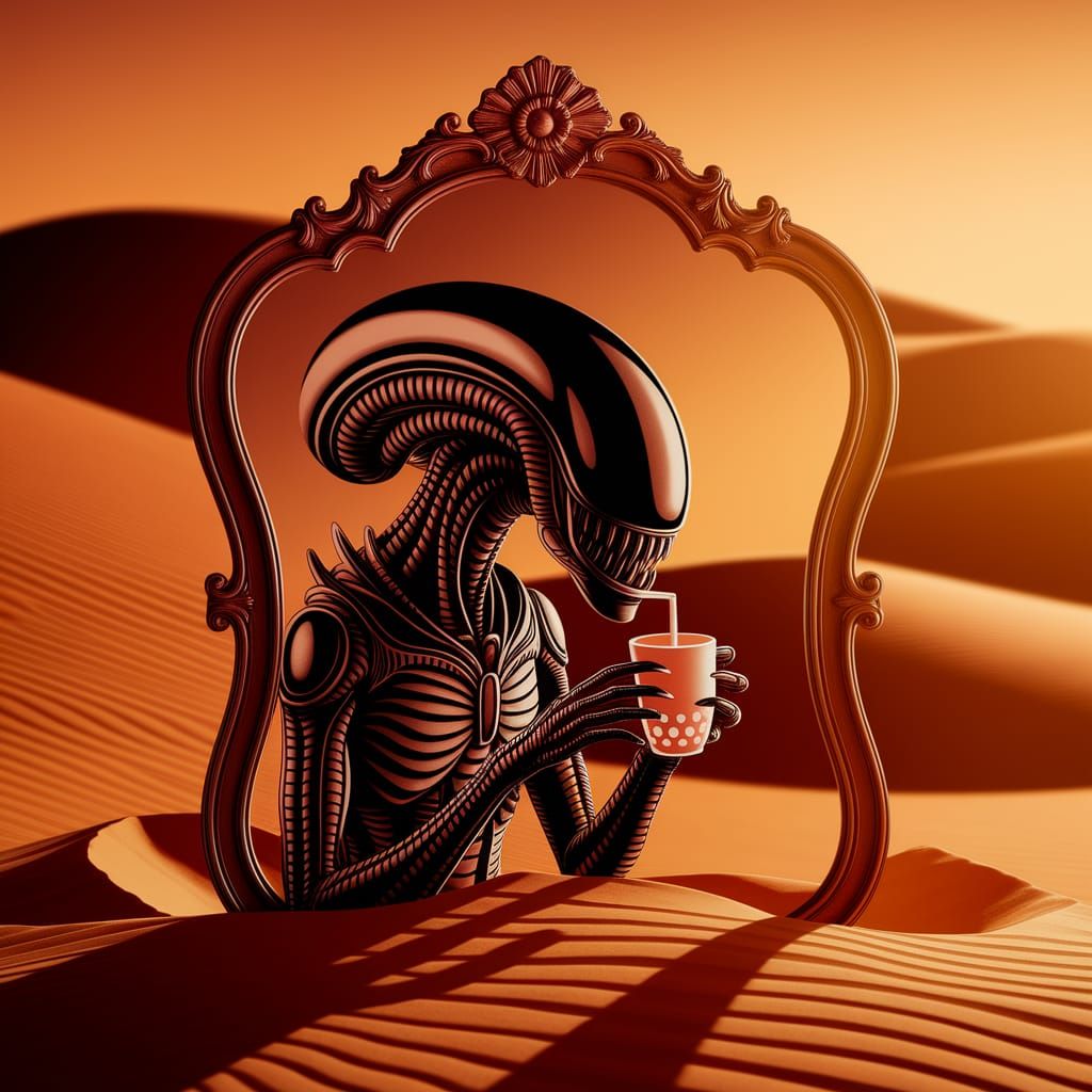 Xenomorph drinking bubble tea