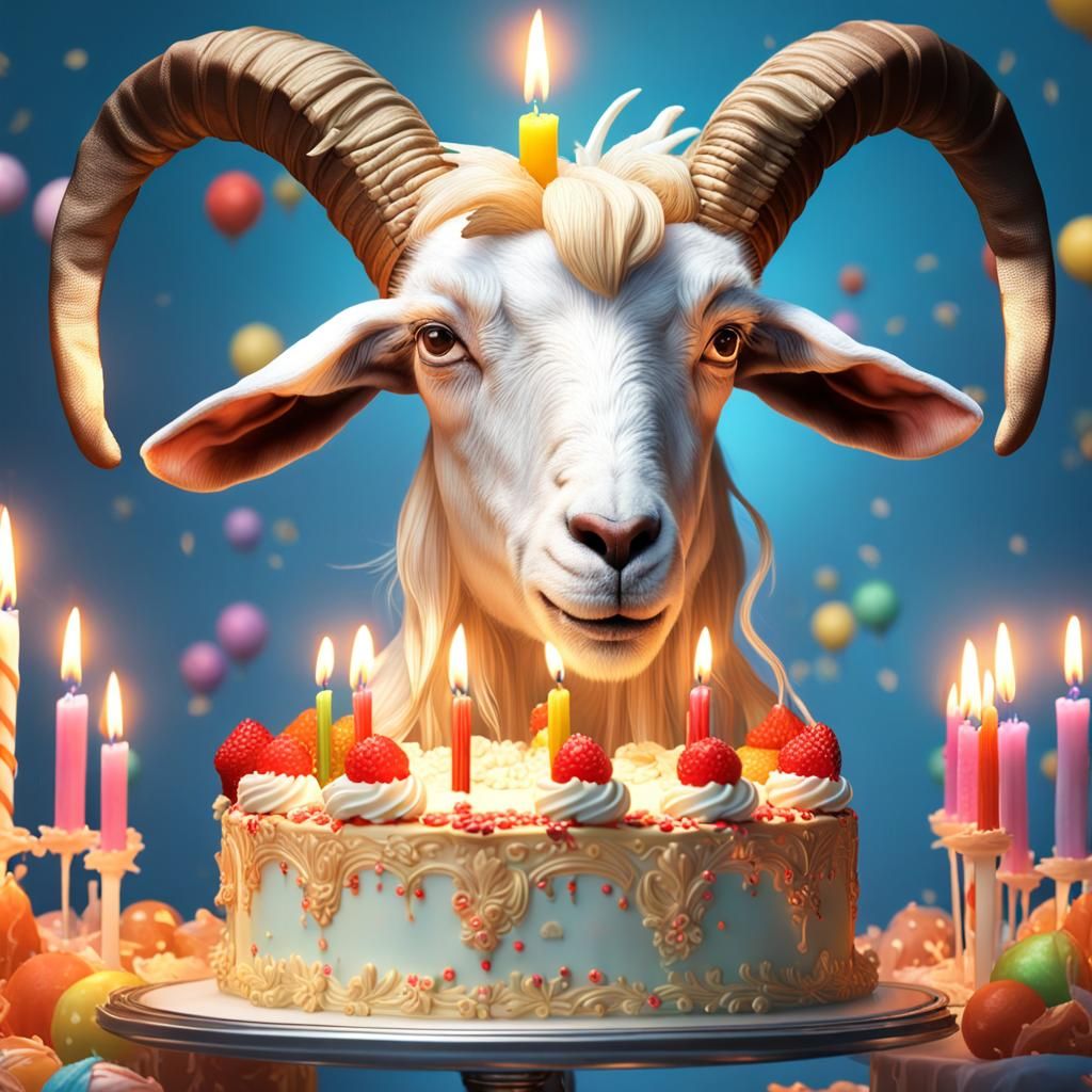 Hyperrealistic Goat Celebrates Birthday in Detailed Portrait