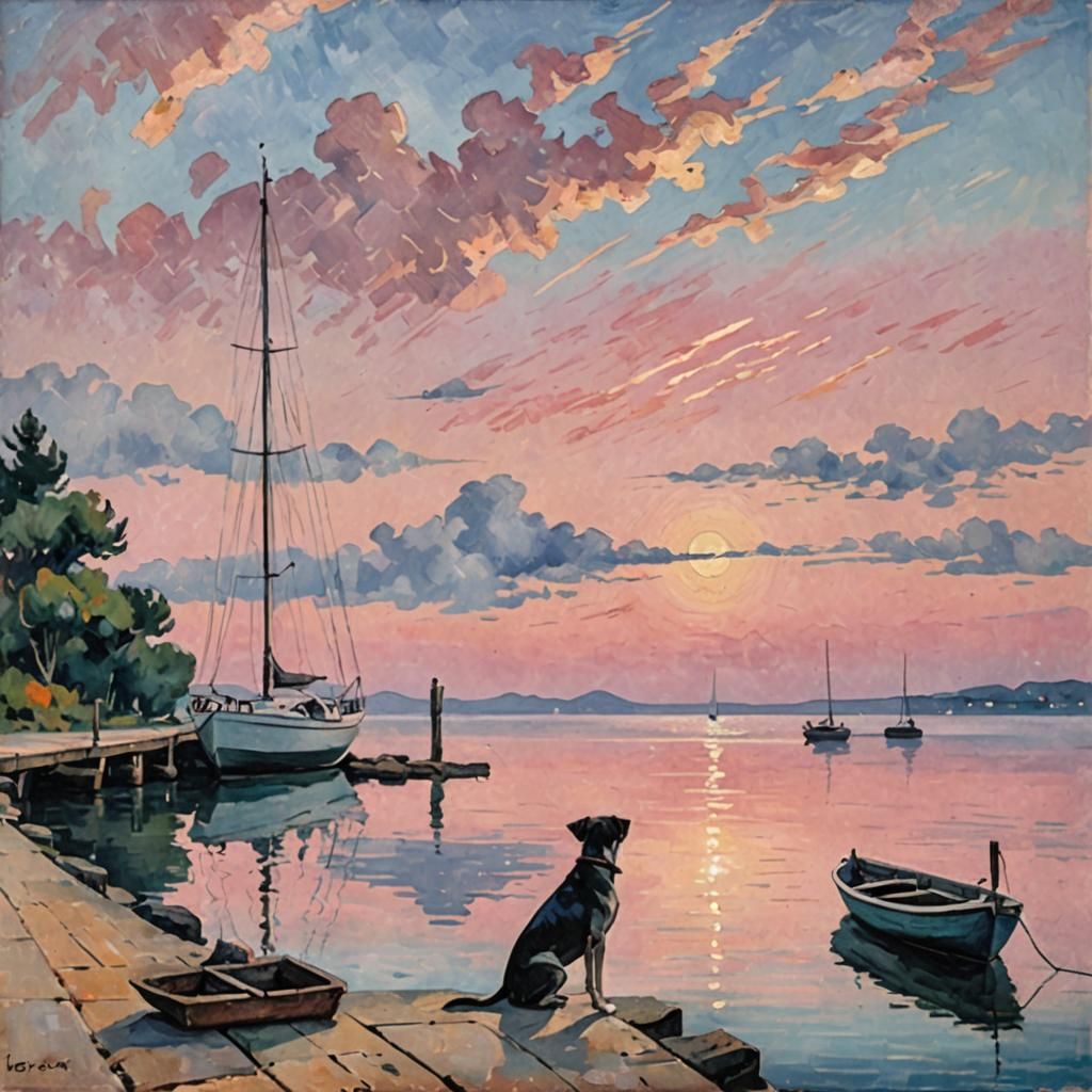 Sailboat at Dawn: Impressionistic Jetty Scene