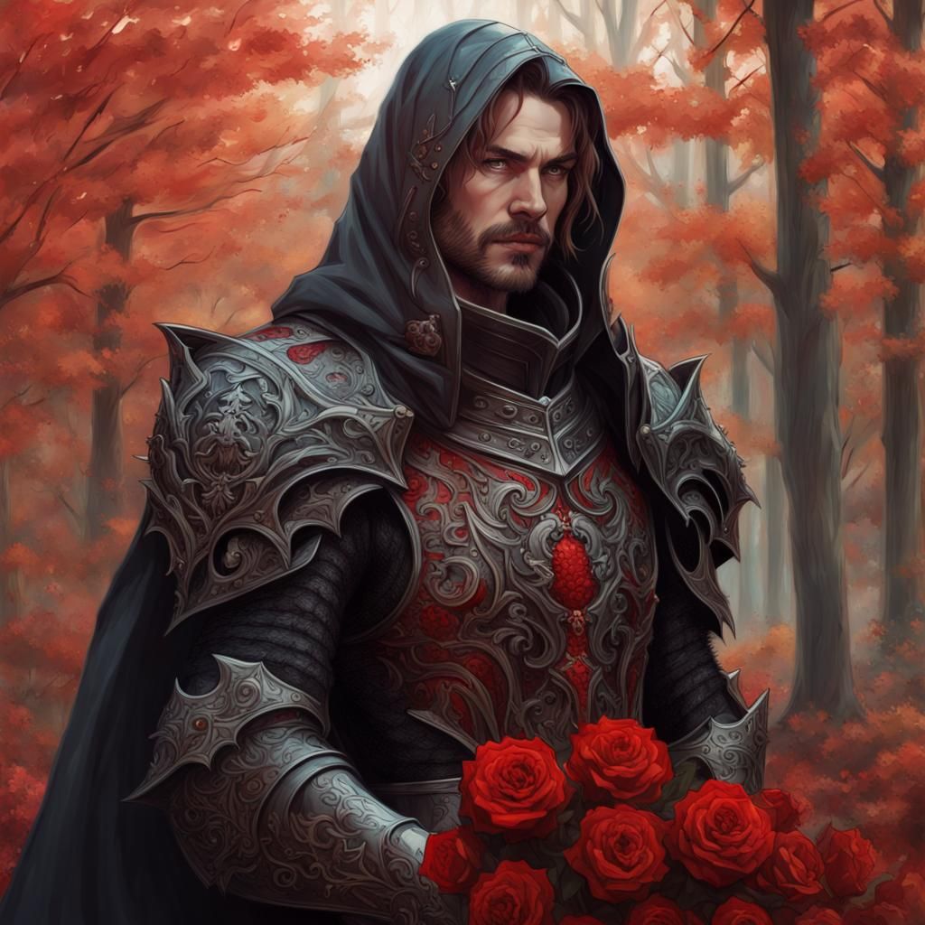 Eerie Knight in Gothic Armor with Roses