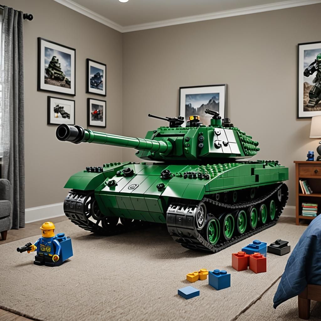 Photorealistic Lego Tank in Boy's Bedroom