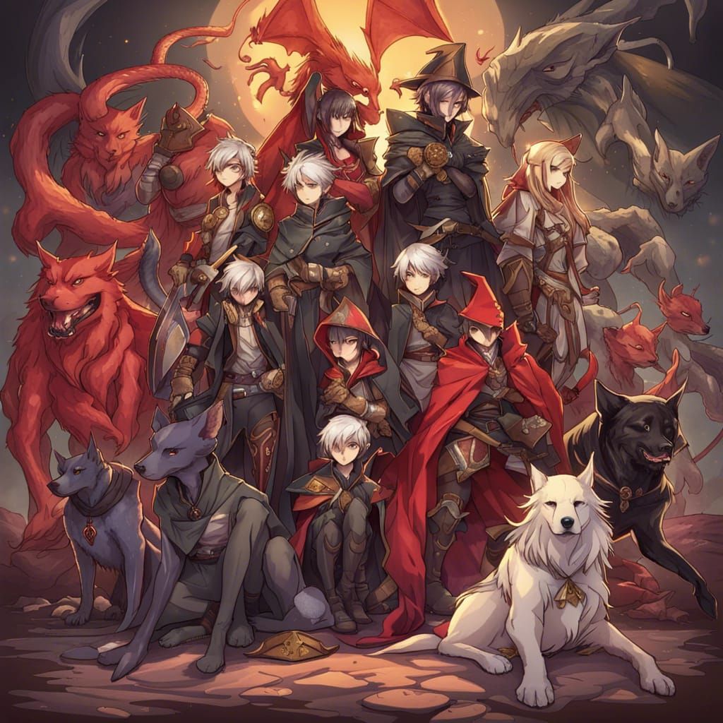 Fantasy Character Party in Anime Style