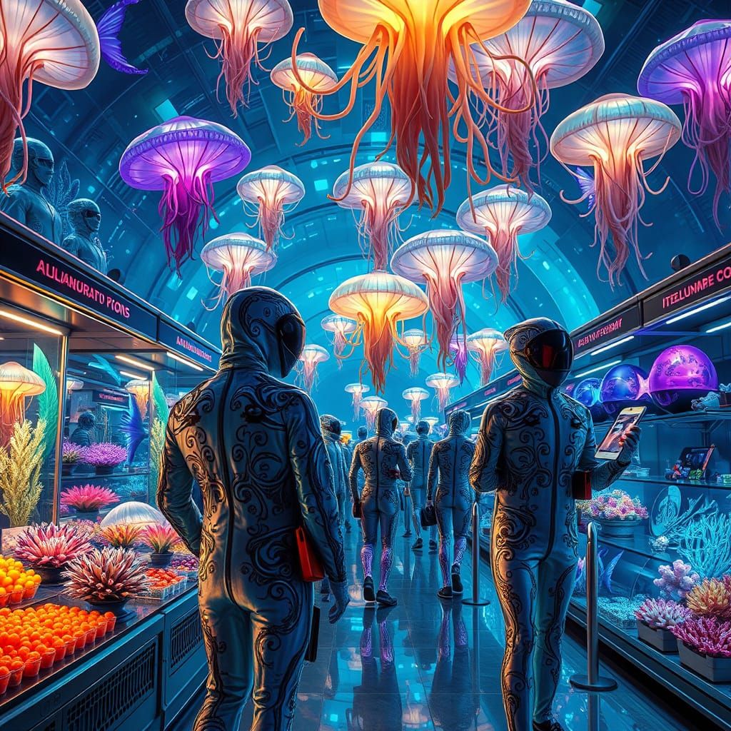 Market Day in the Deep-Sea Dome of Aqualis.