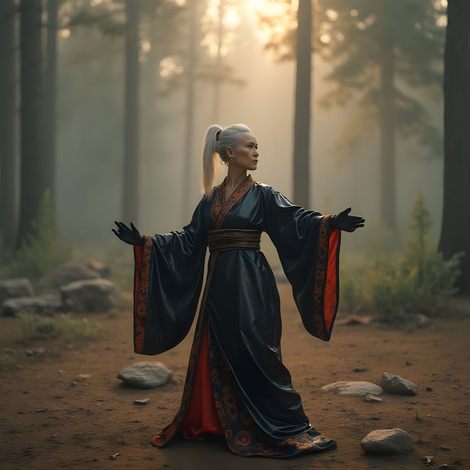 Thalia practices her Tai' Chi in the beautiful kimono Lorrai...