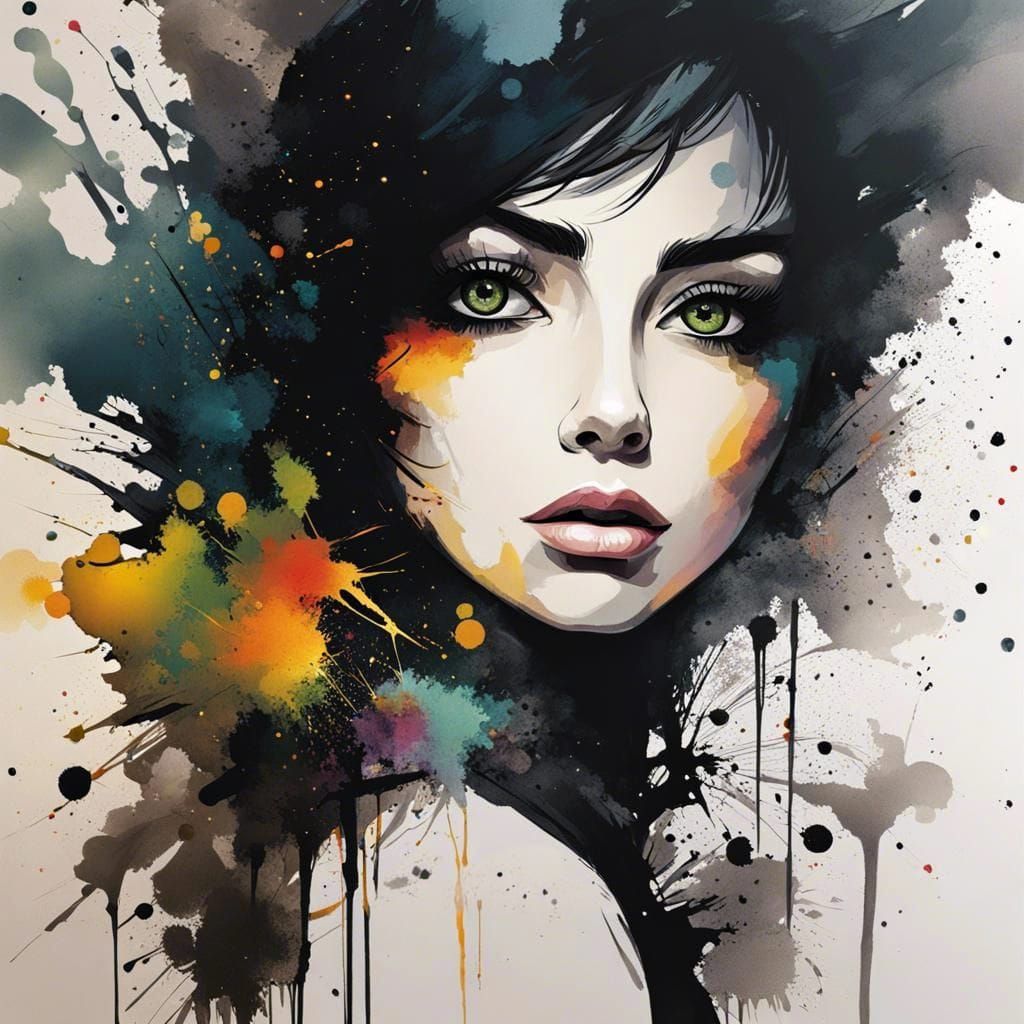 Abstract Ink Splatter Portrait