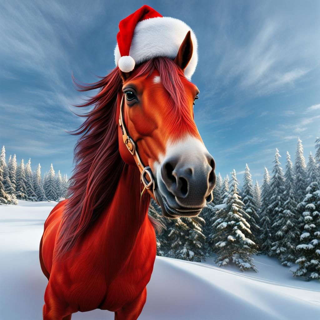 Anthropomorphic Santa Horse in Techcore Winter Scene