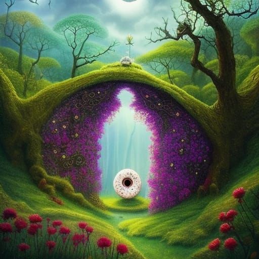 Fantastical Donut Landscape in Mixed Media Style