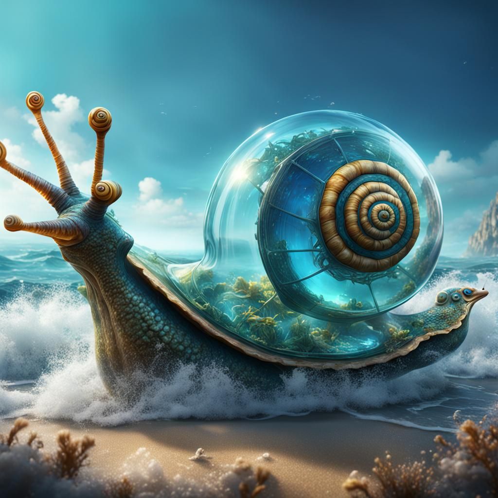 Giant Glass Snail Sailing the Sea: Fantasy Concept Art