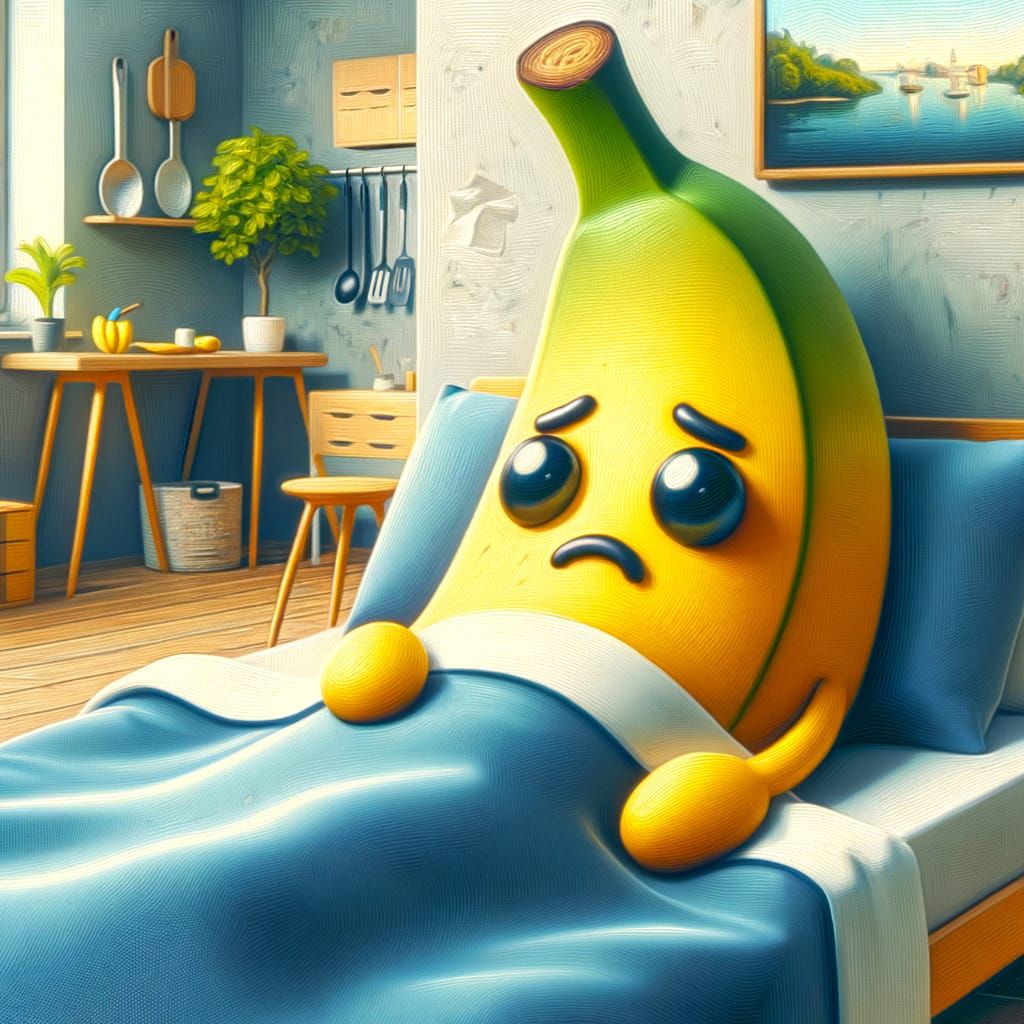 Adorable CGI Cartoon Banana in Oil Painting Style