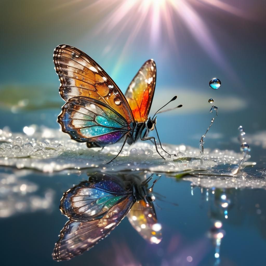 Creepy Butterfly on Rainbow Flower Petal