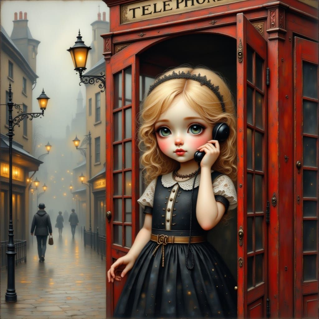 Girl in Phone Booth, Beatrix Potter Style