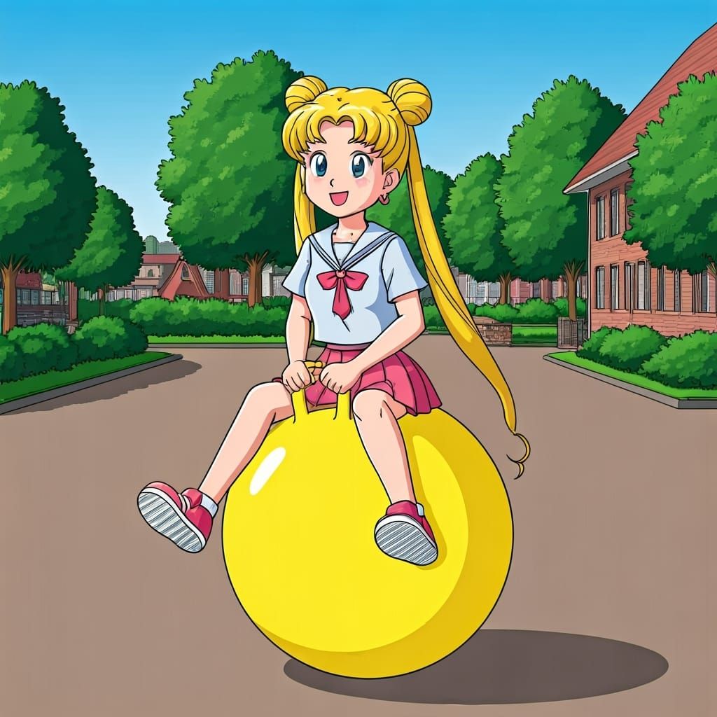 Usagi Tsukino Bouncing to School on Hopper Ball