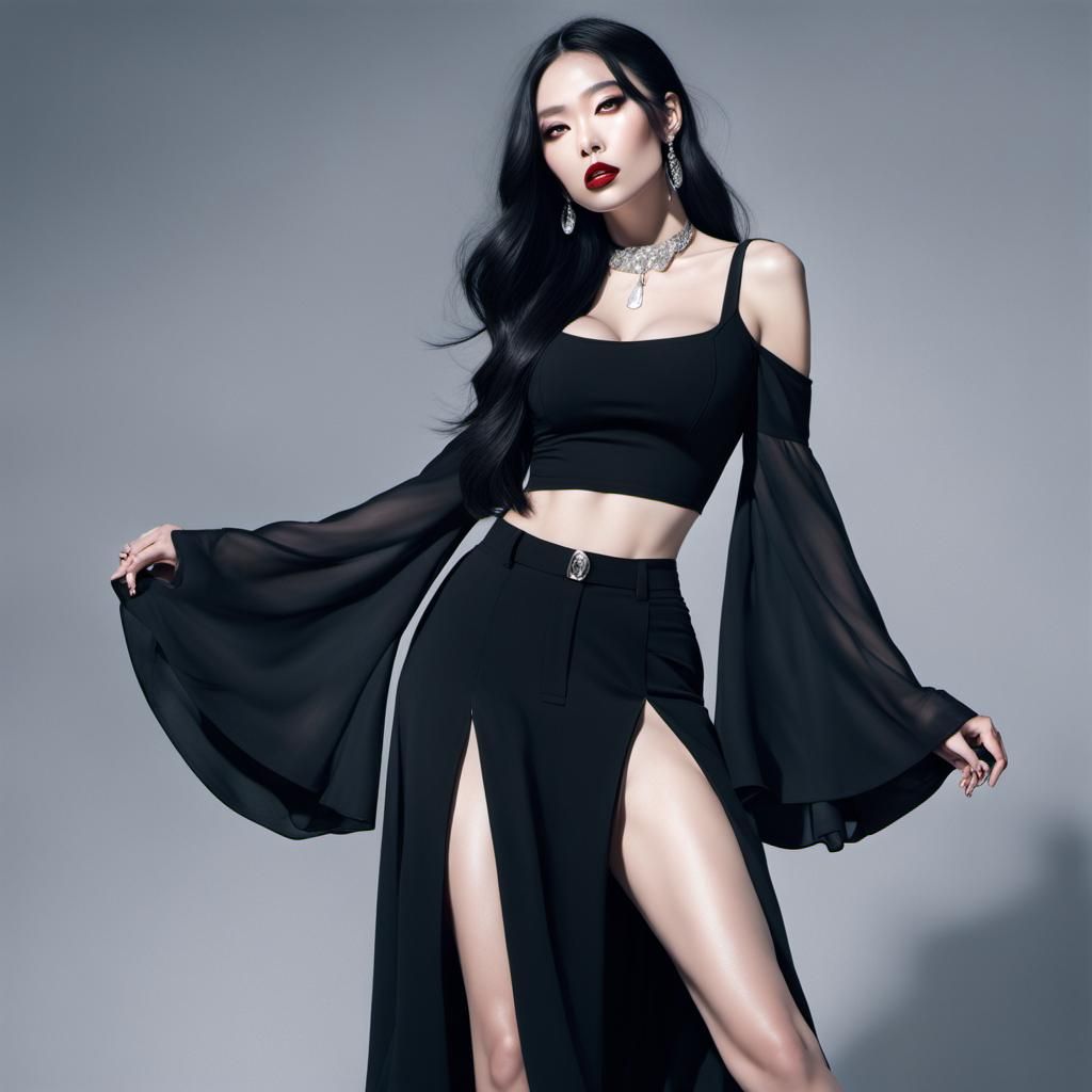 Hyperrealistic Moon Goddess in Black and Silver